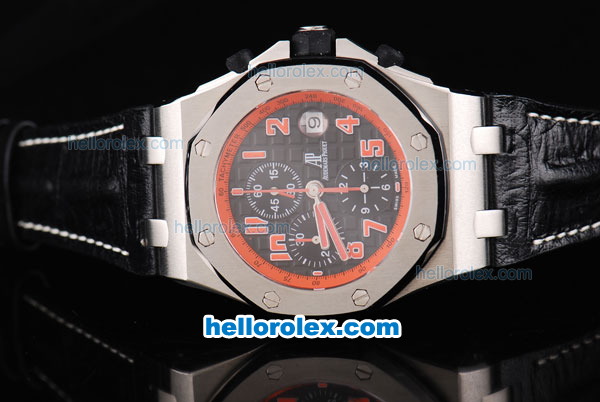 Audemars Piguet Royal Oak Chronograph Swiss Valjoux 7750 Automatic Movement Black Grid Dial with Red Number Markers - Click Image to Close